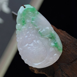 福祿壽緬甸老坑冰糯種天然飄翠翡翠A貨魚掛件圖