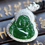 平安相伴緬甸冰種翡翠鑲鉆佛公掛件圖