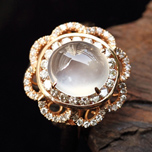 緬甸天然翡翠A貨白色冰種鑲金戒指圖