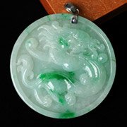 游云驚龍天然緬甸老坑A貨翡翠冰糯種陽綠龍牌掛件圖