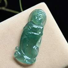 冰玻璃種藍水翡翠A貨玉觀音吊墜掛件項墜圖