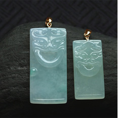 舉案齊眉18K金鑲嵌天然緬甸A貨翡翠仿古玉石貔貅情侶對配-吊墜圖