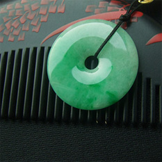 御風蓬葉天然緬甸A貨翡翠老坑冰糯種滿綠平安扣掛件