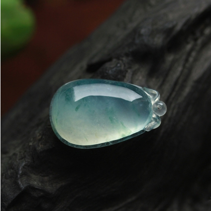 浮生若萍天然緬甸老坑A貨冰玻種飄花翡翠福瓜掛件圖