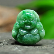 喜笑顏開緬甸天然喜氣洋洋翡翠A貨彌勒佛玉吊墜圖