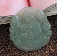 佛法無邊緬甸老坑天然A貨糯種觀音掛件圖