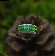 天然緬甸老坑A貨玻璃種陽綠翡翠蛋面鑲金戒指環