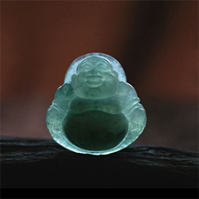 唯有心靜糯冰種藍翡翠A貨緬甸玉石彌勒佛公掛件