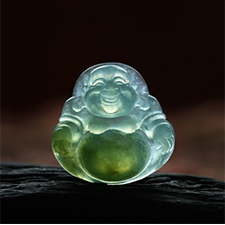 明月清風天然緬甸老坑冰種草綠色翡翠A貨彌勒佛公掛件