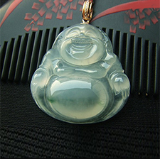 緬甸翡翠A貨天然老坑高冰種飄花佛公掛件 露珠點點